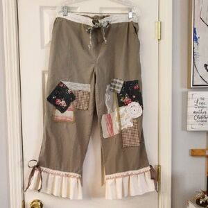 Custom Bloomer Pants Whimsical Funky Bohemian Patched Ruffle Hem Lace Crochet